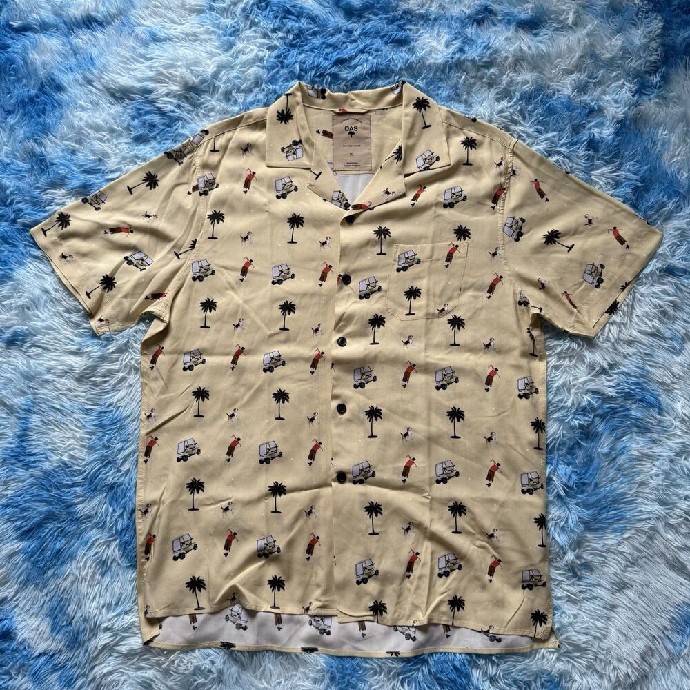 OAS The Cuba Shirt Golf Cart Golfer Palm Tree Print Size XL